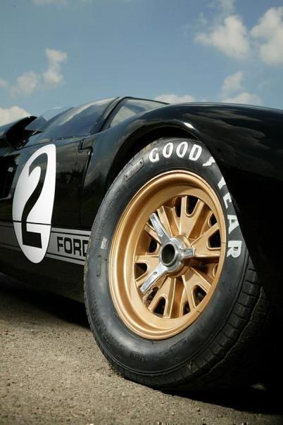 Ford GT40 race car in 1966 Le Mans winning colours.